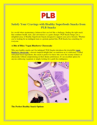 Satisfy Your Cravings with Healthy Superfoods Snacks from PLB Snacks