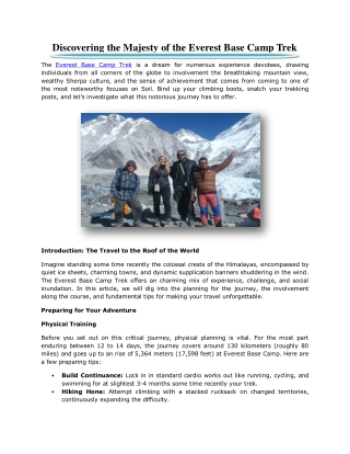 Discovering the Majesty of the Everest Base Camp Trek