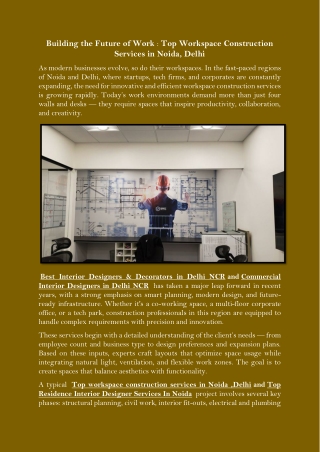 Building the Future of Work Top WorSkspace Construction Services in Noida, Delhi