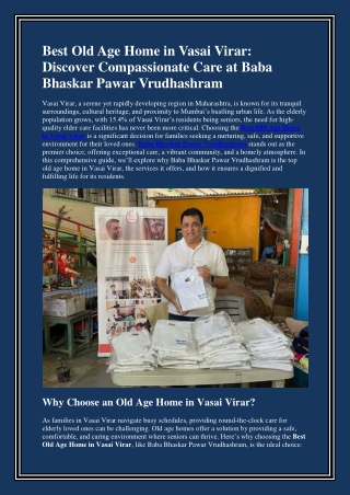Best Old Age Home in Vasai Virar