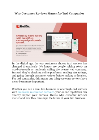 Why Customer Reviews Matter for Taxi Companies
