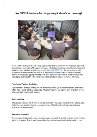 How CBSE Schools are Focusing on Application-Based Learning?