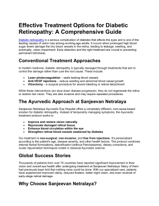 Effective Treatment Options for Diabetic Retinopathy A Comprehensive Guide