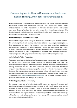 Overcoming Inertia How to Champion and Implement Design Thinking within Your Procurement Team
