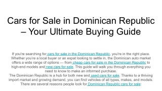Cars for Sale in Dominican Republic – Your Ultimate Buying Guide