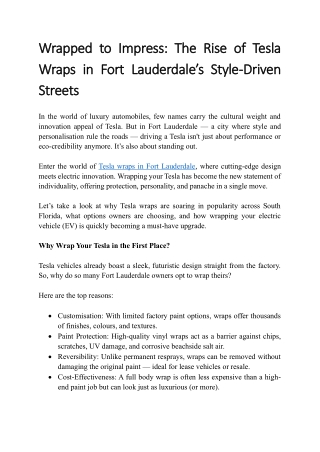 Wrapped to Impress The Rise of Tesla Wraps in Fort Lauderdale’s Style-Driven Streets