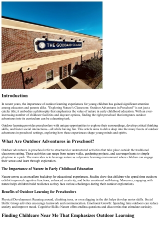 “Exploring Nature’s Classroom: Outdoor Adventures in Preschool”