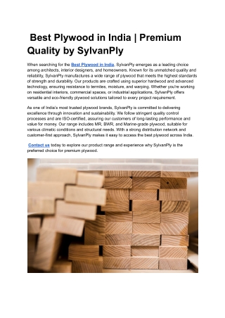 Best Plywood in India _ Premium Quality by SylvanPly