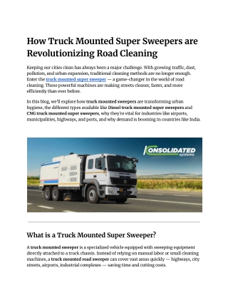 How Truck Mounted Super Sweepers are Revolutionizing Road Cleaning