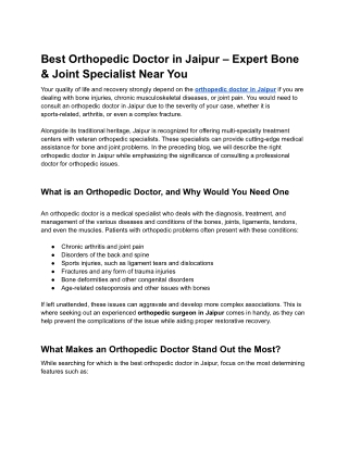 Best Orthopedic Doctor in Jaipur – Expert Bone & Joint Specialist Near You