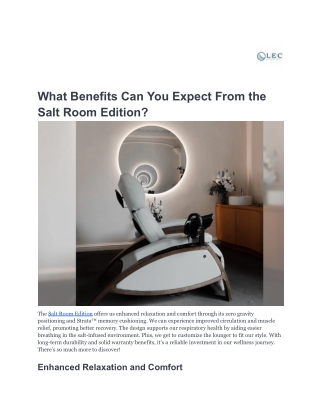 What Benefits Can You Expect From the Salt Room Edition_