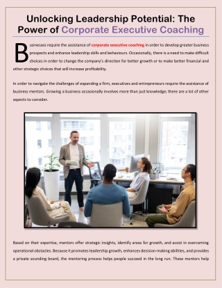 Unlocking Leadership Potential - The Power of Corporate Executive Coaching