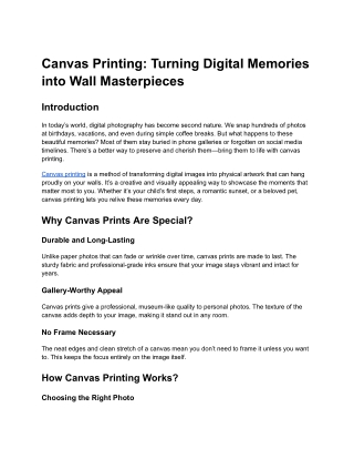 How Canvas Printing Transforms Your Favorite Photos into Wall Art?