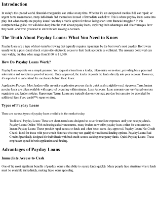 The Truth About Payday Loans: What You Need to Know