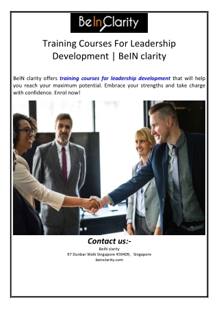 Training Courses For Leadership Development | BeIN clarity