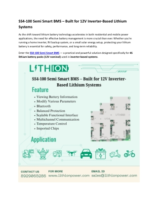 SS4 100 Semi Smart BMS  Built for 12V Inverter-Based Lithium Systems