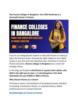 Top Finance Colleges in Bangalore