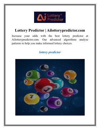 Lottery Predictor  Ailotterypredictor.com