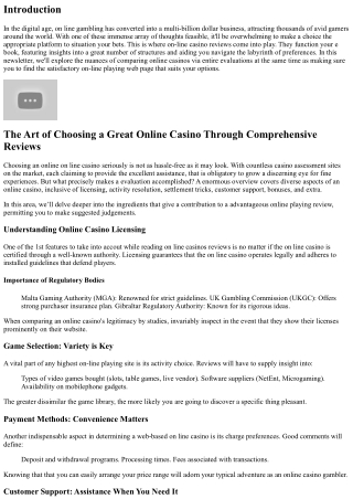 “The Art of Choosing a Great Online Casino Through Comprehensive Reviews”