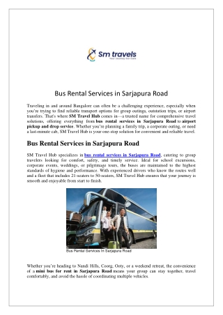 Bus Rental Services in Sarjapura Road