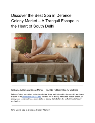 Discover the Best Spa in Defence Colony Market – A Tranquil Escape in the Heart of South Delhi