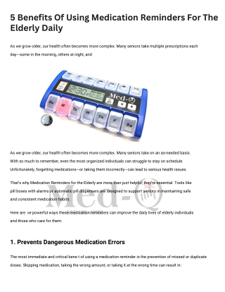 5 Benefits of Using Medication Reminders for the Elderly Daily