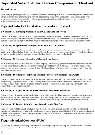 Top-rated Solar Cell Installation Companies in Thailand