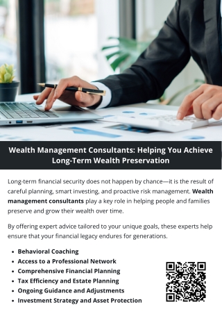 Wealth Management Consultants: Helping You Achieve Long-Term Wealth Preservation
