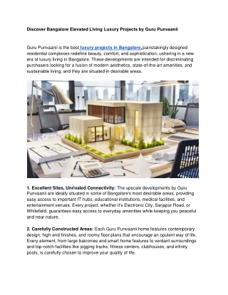 Discover Bangalore Elevated Living Luxury Projects by Guru Punvaanii