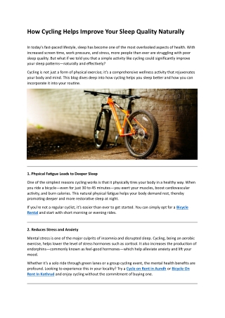 How Cycling Helps Improve Your Sleep Quality Naturally