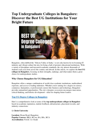 Best UG colleges in Bangalore