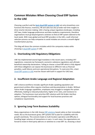 Common Mistakes When Choosing Cloud ERP System in the UAE