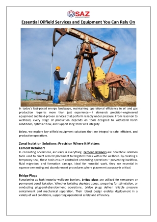 Essential Oilfield Services and Equipment You Can Rely On