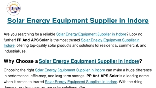 Solar Energy Equipment Supplier in Indore