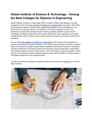 Global Institute of Science & Technology – Among the Best Colleges for Diploma in Engineering