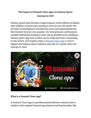 The Impact of Dream11 Clone Apps on Fantasy Sports Startups in 2025