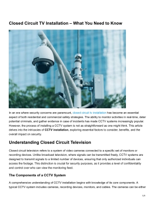 Closed Circuit TV Installation What You Need to Know