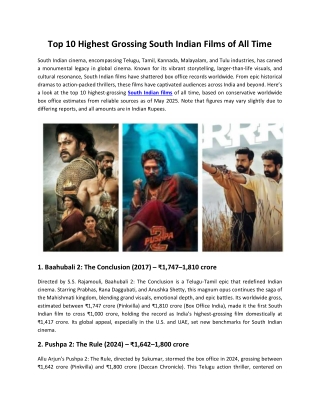 Top 10 Highest Grossing South Indian films of All time