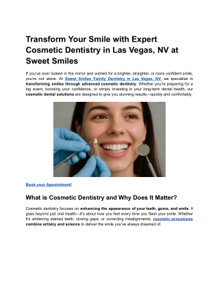 Transform Your Smile with Expert Cosmetic Dentistry in Las Vegas, NV at Sweet Smiles
