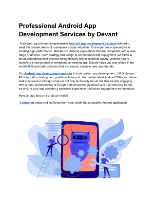 Professional Android App Development Services by Devant