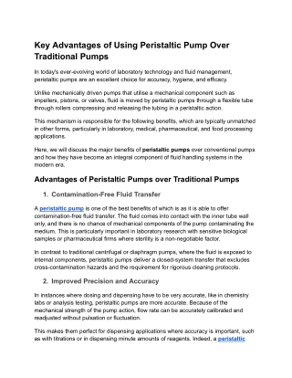 Key Advantages of Using Peristaltic Pumps Over Traditional Pumps