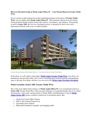 Discover Elevated Living at Nirala Aspire Phase IV – Your Dream Home in Greater Noida West