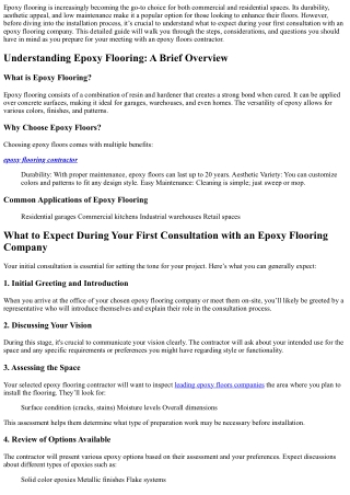What to Expect During Your First Consultation with an epoxy flooring company.