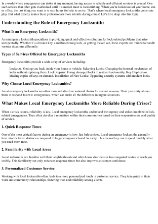 What Makes Local emergency locksmiths More Reliable During Crises?