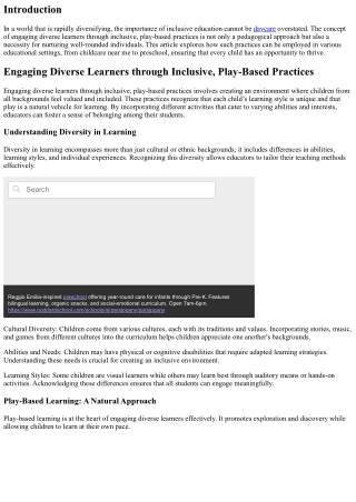 “Engaging Diverse Learners through Inclusive, Play-Based Practices”