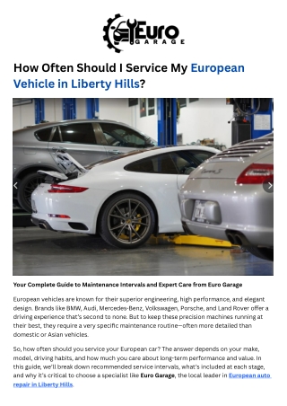 How Often Should I Service My European Vehicle in Liberty Hills