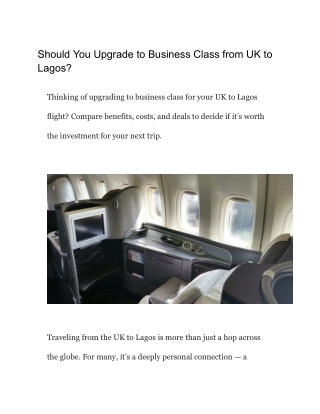 Should You Upgrade to Business Class from UK to Lagos_