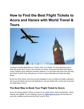 How to Find the Best Flight Tickets to Accra and Harare with World Travel & Tours