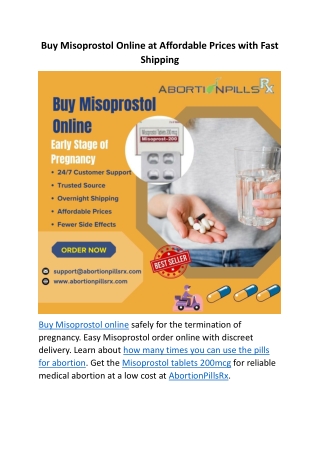 Buy Misoprostol Online at Affordable Prices with Fast Shipping