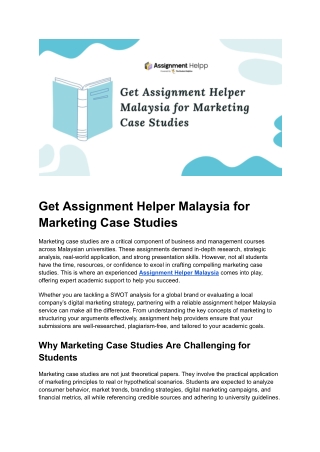 Get Assignment Helper Malaysia for Marketing Case Studies